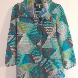 Sigrid Olsen Wool Hand Knit Cardigan (Teal/Multi color)